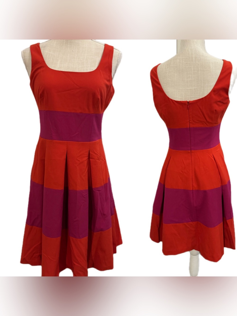 Banana Republic Monogram Size 4 Colorblock Striped Pleated Fit & Flare Dress Red